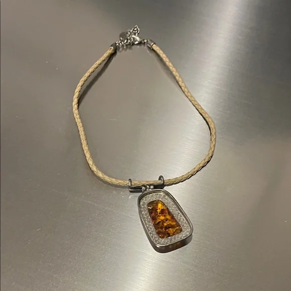 Amber Pendant Necklace with Silver Accents - Picture 2 of 2